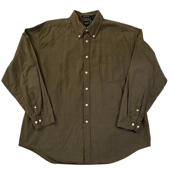 VTG Y2K Gap Classic Oxford Button Down Shirt All Cotton Green Check Pocket Large - Picture 2 of 14
